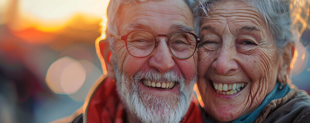 Golden Age Companions: Senior Pair's Blissful Moment at Sunset