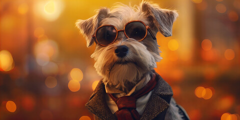 A Stylish Canine Scholar Poses for an Autumn Fashion Banner - obrazy, fototapety, plakaty