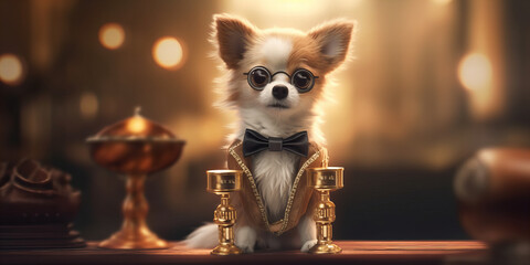 Elegant Chihuahua Boss with Golden Touch: A Luxurious Canine Lifestyle Banner