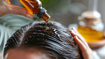 Nourishing Organic Hair Treatment Oil Application in Serene Salon Environment