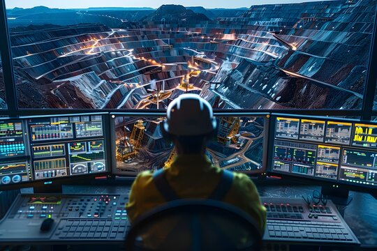 Engineer Optimizing Mineral Extraction Process in High-Tech Control Room