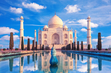 Taj Mahal, a UNESCO World Heritage Site, cloudy day, Agra, India