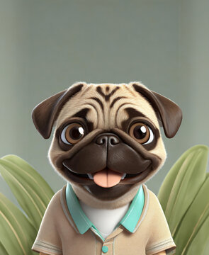 Pug avatar 3D illustration, cartoon Pug profile picture, cute Pug character