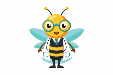 Vector minimalistic t-shirt design with a cute Bee Vector in the image of a doctor on a white background