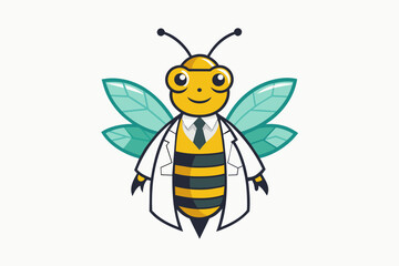 Vector minimalistic t-shirt design with a cute Bee Vector in the image of a doctor on a white background