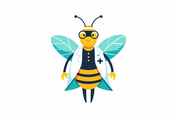 Vector minimalistic t-shirt design with a cute Bee Vector in the image of a doctor on a white background