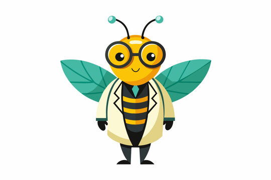 Vector minimalistic t-shirt design with a cute Bee Vector in the image of a doctor on a white background