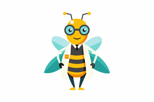 Vector minimalistic t-shirt design with a cute Bee Vector in the image of a doctor on a white background