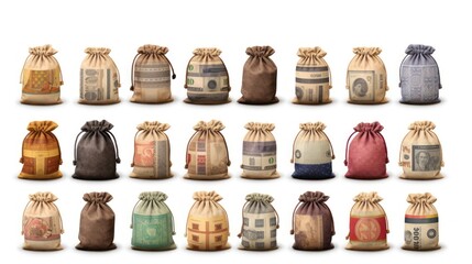 Collage from dollar money on white backgrounds, AI generated