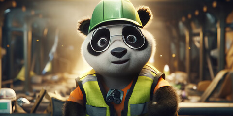 Adventurous Panda Engineer Hero at Work: Constructing Dreams - Inspirational Banner