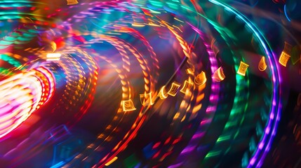 Vibrant Neon Lights Swirling in a Mesmerizing Pattern. A Colorful Abstract Background Ideal for Futuristic Designs and Concepts. Perfect for Creative Projects Needing Dynamic Visual Energy. AI