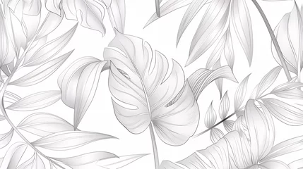 Fotobehang Patrón botánico abstracto en tonos blanco y negro © VicPhoto