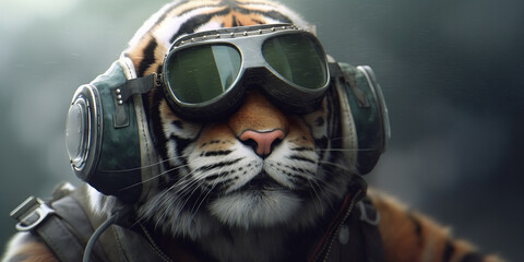Adventurous Aviator Tiger Ready for Sky-High Escapades - Fearless Flight Banner