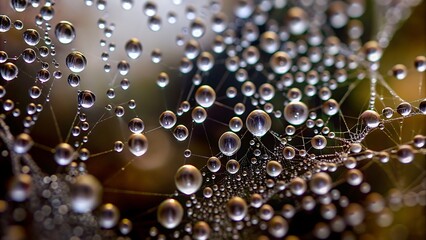 Generative ai. a close up of a spider web covered in water droplets