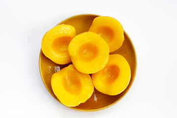 Peach halves in syrup. Fruity desserts