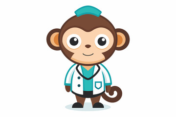 vector minimalistic t-shirt design with a cute monkey in the image of a doctor on a white background