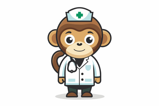 vector minimalistic t-shirt design with a cute monkey in the image of a doctor on a white background