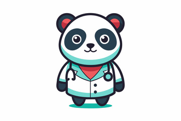 vector minimalistic t-shirt design with a cute panda in the image of a doctor on a white background 