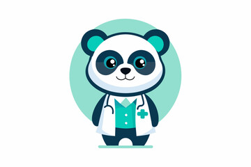 vector minimalistic t-shirt design with a cute panda in the image of a doctor on a white background 