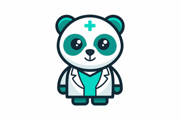 vector minimalistic t-shirt design with a cute panda in the image of a doctor on a white background 