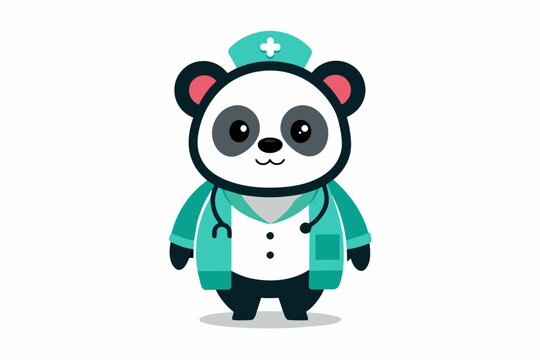 vector minimalistic t-shirt design with a cute panda in the image of a doctor on a white background 