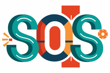 Vector SOS lettering on white background. SOS distress signal. Vector illustration. sos text design, simple design, bright colors