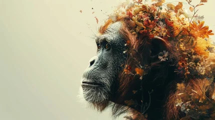Zelfklevend Fotobehang A monkey with a flowery mane is the main subject of the image © PNG WORLD