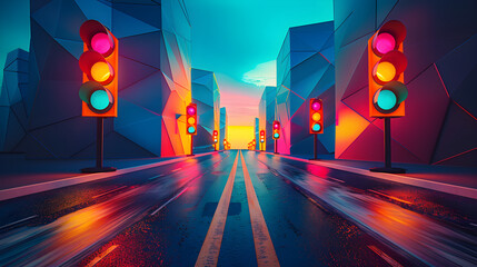 Abstract Traffic Lights: Dynamic Flow - obrazy, fototapety, plakaty