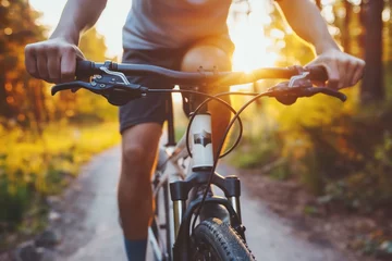 Foto op Canvas sporty man with a bicycle outdoors closeup, a man with a bicycle the outdoors, a cyclist with a bicycle outdoors, healthy concept, cycle sportsman, cyclist closeup view, cycle sports, sports cyclist  © MH