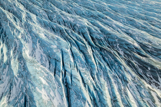 Aerial view of a vast glacial landscape in Iceland
