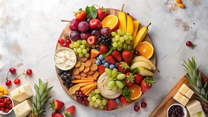Generative ai. a close up of a platter of fruit and cheeses with a bowl of fruit, fruit bowl
