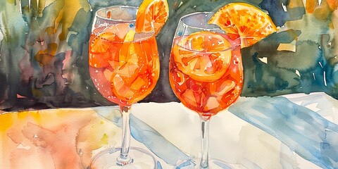 Two glasses of wine with orange slices in them
