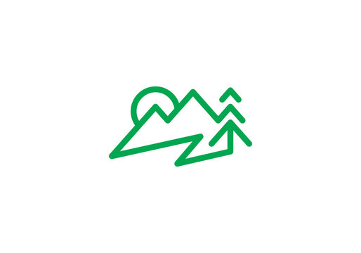 mountain pine tree logo, linear style creative modern template design	
