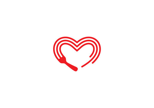fork and love logo design. icon symbol for health restaurant food diet and etc.