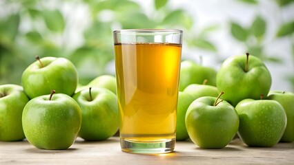 Generative ai. a glass of apple juice next to a bunch of green apples, healthy, juice, apple, drink