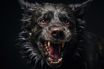 Aggressive black dog open mouth Generative AI