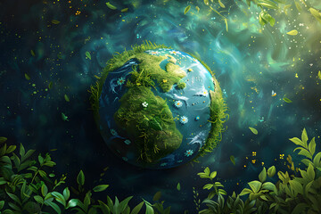 Obraz na płótnie Canvas Digital illustration of earth day or world environment day concept, promoting environmentally friendly practices and the need to save our planet.
