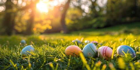 easter eggs in the grass, backlight scene