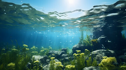 Fototapeta na wymiar blue water from seaweed under the blue sky