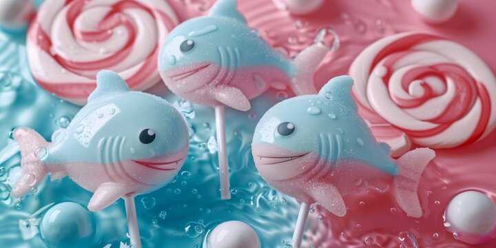 lollipop in shape of a shark in pink and blue color for kids party