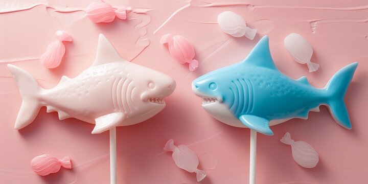 lollipop in shape of a shark in pink and blue color for kids party