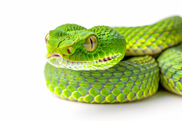 Fototapeta premium Green pit viper (Asian pit viper) isolated on white