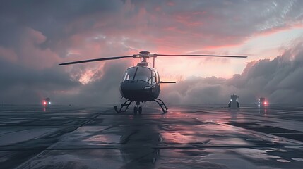 A police helicopter on a landing pad, ready for deployment - obrazy, fototapety, plakaty