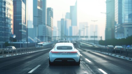 An autonomous car navigating an empty urban road