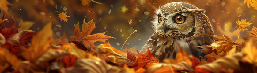 Majestic Owl Nestled in Autumn Foliage