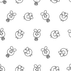 Cartoon cute bee character. Seamless pattern. Coloring Page. Kawaii insect holding honey pot. Hand drawn style. Vector drawing. Design ornaments.