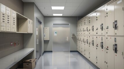An evidence locker room with secured storage