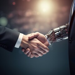 Handshake between a human and AI robot - 770025554