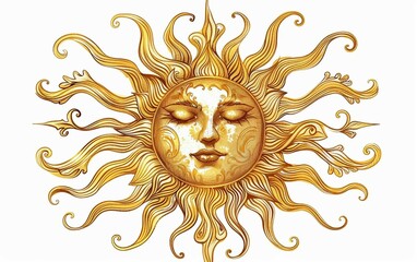 Solar Elegance Ornate Sun Design Isolated on White Background.