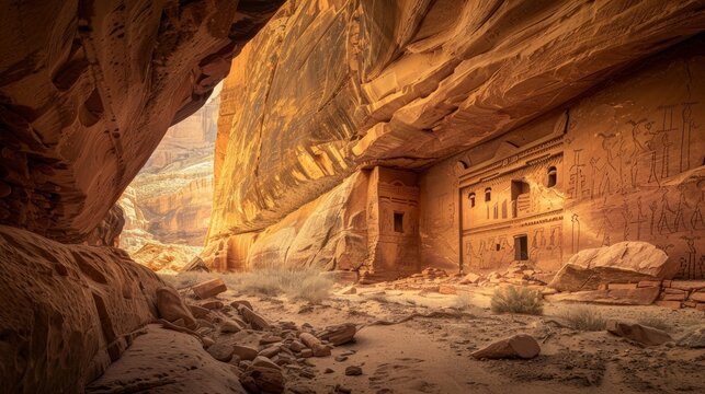 A canyon with walls that display natural hieroglyphics telling an ancient story